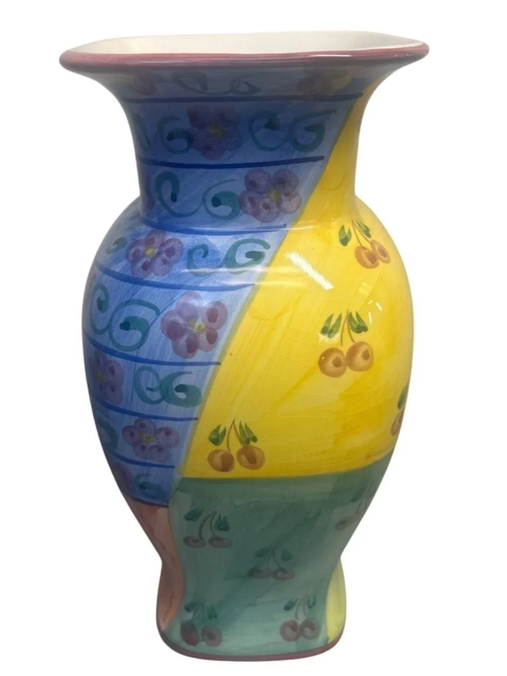 Favanol Hand Painted Ceramic Vase Floral Butterfly Multicolor Home Decor Accent
